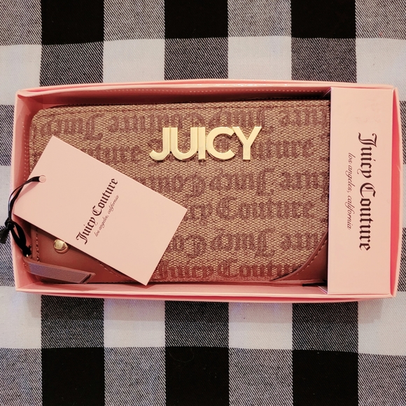 Juicy Couture Handbags - Juicy Couture | NEW Zip Wallet in Chestnut Logo Gold Detail, In Box, NWT